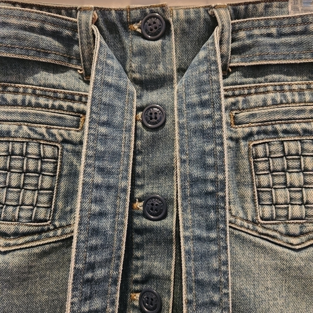 American Eagle denim mini skirt sz 4 y2k belted, Button Front, woven pockets - Picture 2 of 8